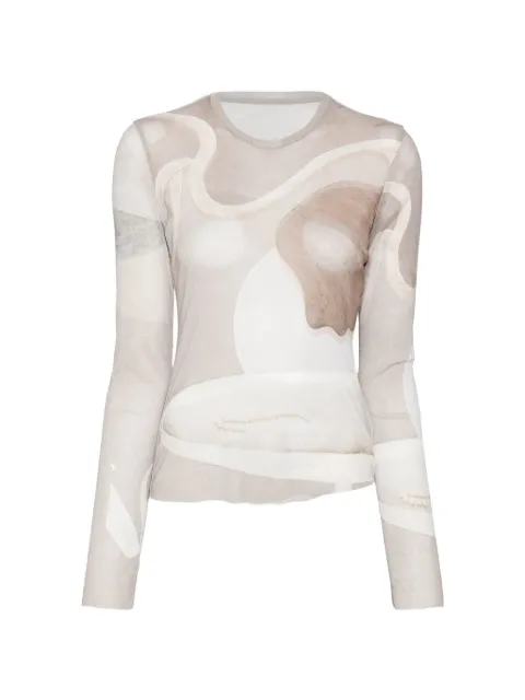 JNBY Vintage Abstract-Print X-Silhouette Slim-Fit Long-Sleeve Tee Grey 5Q7114450