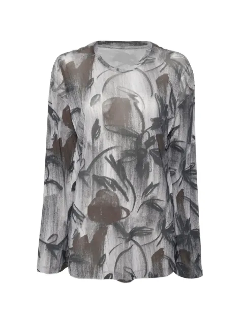 JNBY X-Silhouette Rose-Print Long-Sleeve Tee Grey 5Q7114460