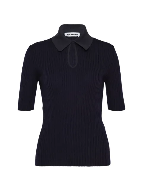 Jil Sander ribbed-knit keyhole polo shirt Grey J02GL0117J14877