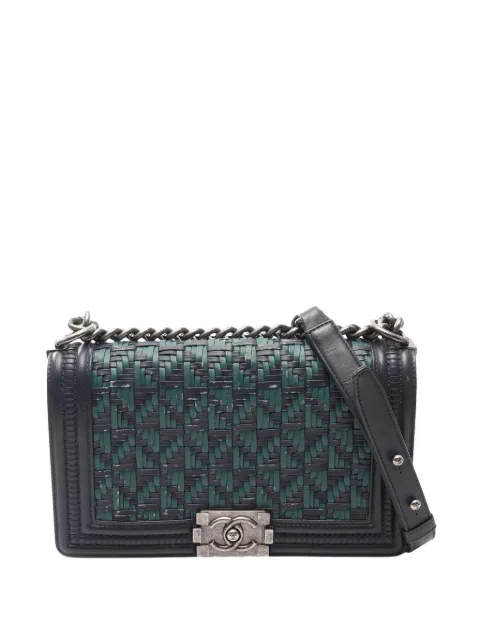 CHANEL Pre-Owned 2015-2016 Old Medium Braided Lambskin Boy Flap crossbody bag Blue DBQD8T2T7LZ7V5YE