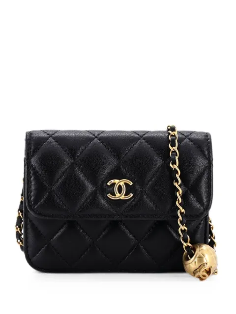 CHANEL Pre-Owned Pearl Crush Flap Clutch with Chain Quilted Lambskin Mini crossbody bag Black YGJWUFV4MO9HU0UA