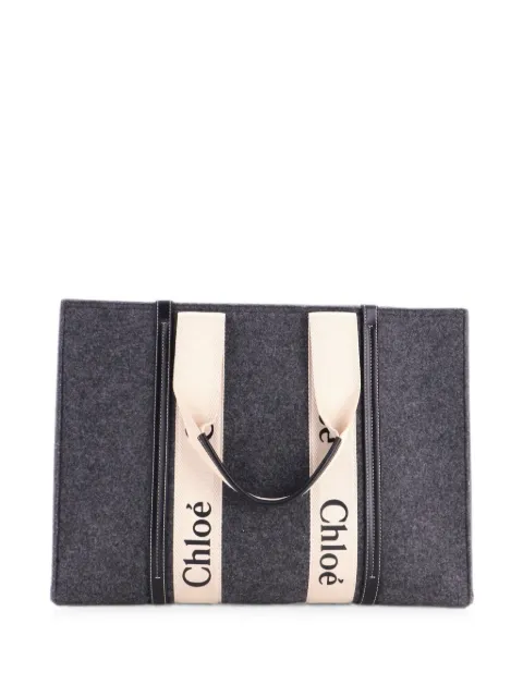 Chloé Pre-Owned Woody Recycled Felt with Leather and Canvas Large tote bag Black KJ3GHBE4C0WX69G5