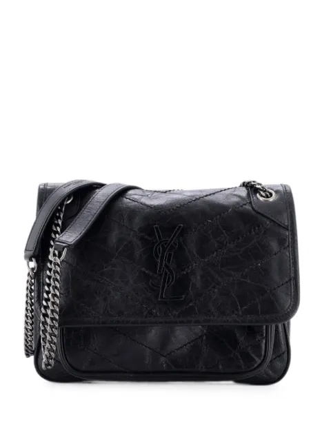 Saint Laurent Pre-Owned Niki Chain Flap Bag Matelasse Chevron Leather Baby shoulder bag Black SV5WKS6KAQCL7HA0
