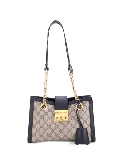 Gucci Pre-Owned Padlock Chain Tote GG Coated Canvas with Leather Small shoulder bag Black 4ZN6L4VAW18B82FS
