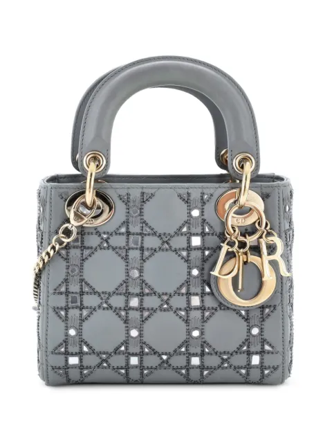 Christian Dior Pre-Owned Lady Dior Chain Bag Cannage Beaded Leather Mini shoulder bag Grey FASMV9Z1Q7Q7EZM7