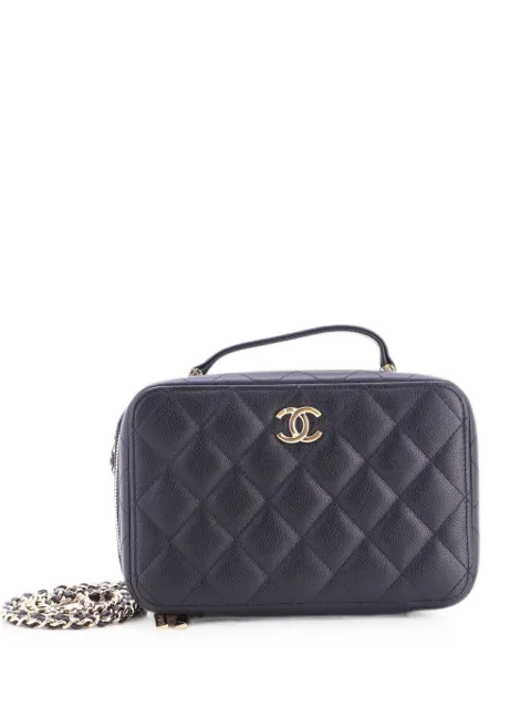CHANEL Pre-Owned CC Zip Around Top Handle Vanity Case with Chain Quilted Caviar Small satchel Black AEF2RLC89IY7FXOA