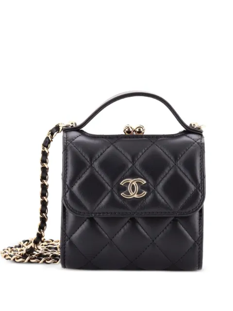 CHANEL Pre-Owned CC Kisslock Frame Top Handle Clutch with Chain Quilted Lambskin Mini shoulder bag Black KZ6HUY3VH5MI2M4N