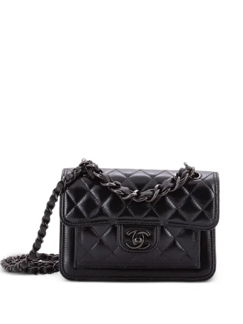 CHANEL Pre-Owned So Black Double You CC Flap Bag Quilted Shiny Crumpled Calfskin Mini shoulder bag Black 7DM9O8JFCEEAB8KJ