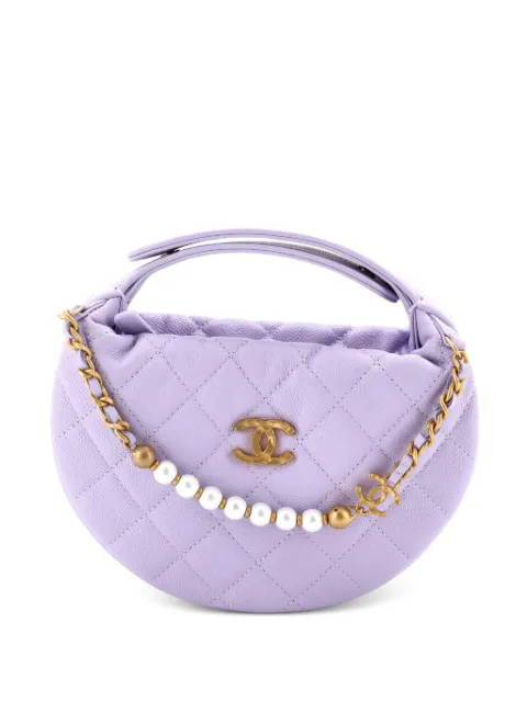 CHANEL Pre-Owned Double Chain Bow Pouch Quilted Caviar Mini hobo bag Purple HT6ATR54ZRWI7X8V