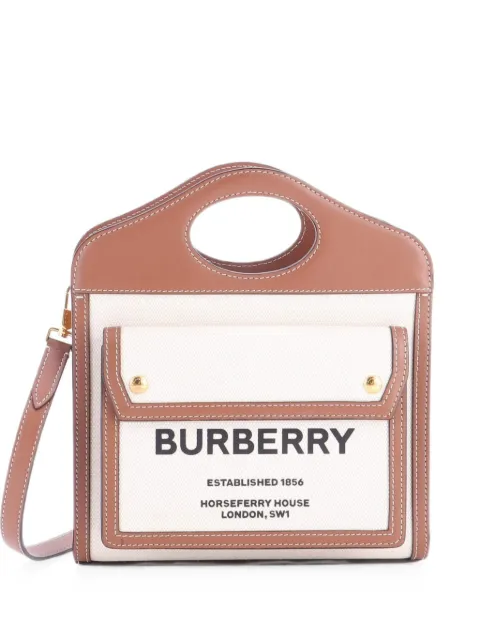 Burberry Pre-Owned Logo Pocket Tote Canvas with Leather Mini crossbody bag Brown 4DEO4TI8AGPM9YWJ