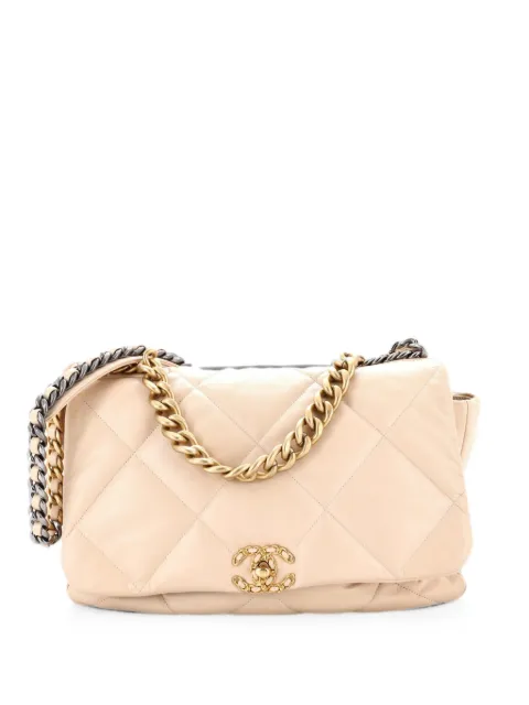 CHANEL Pre-Owned 19 Flap Bag Quilted Leather Maxi crossbody bag Neutrals CGHNWN4LO6YB5C87