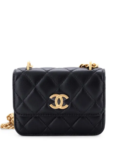 CHANEL Pre-Owned Sweet Camellia Flap Clutch with Chain Quilted Lambskin Mini crossbody bag Black CH019JF59G8W5DGH