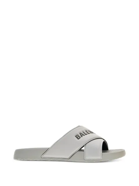 Balenciaga logo-embossed crossover-strap slippers Grey 866163W0FPD