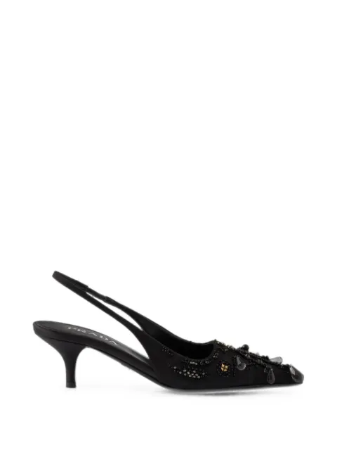Prada embroidered satin slingback pumps Black 1I640OF0553F7I