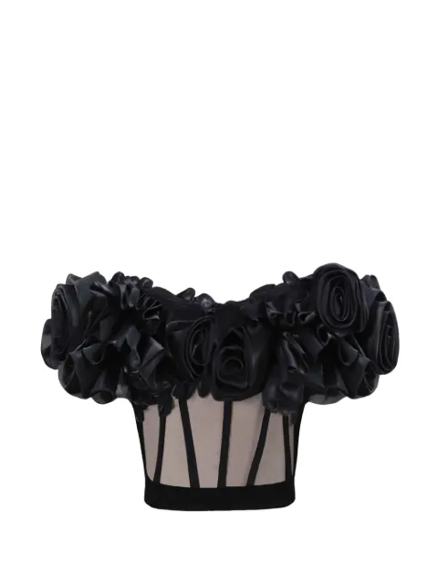 Gemy Maalouf floral-appliqué corset top Black LPPF247307T