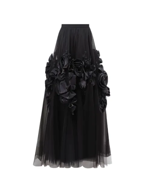 Gemy Maalouf floral-appliqué tulle midi skirt Black LPPF247307MS