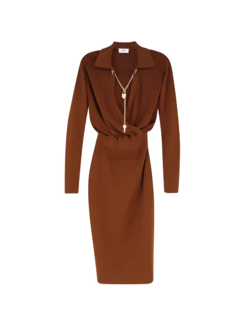 Elisabetta Franchi charm-detail V-neck dress Brown AM19S66E2
