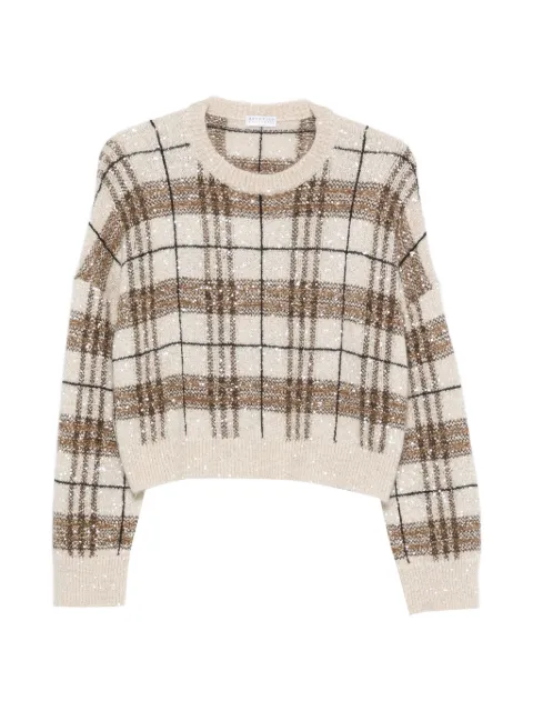 Brunello Cucinelli sequin-embellished checked sweater Neutrals MPN570310PCCC60