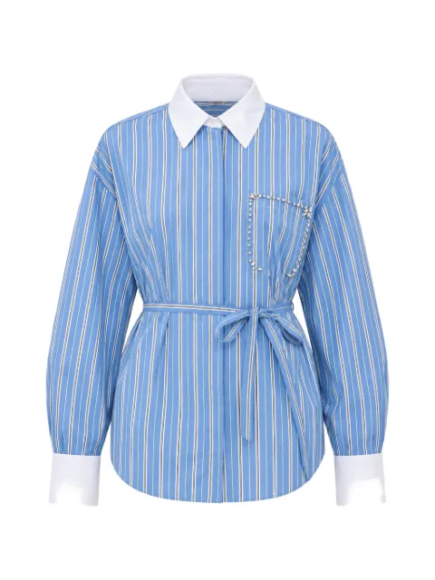 LIU JO striped crystal-embellished shirt Blue WA5011T4883