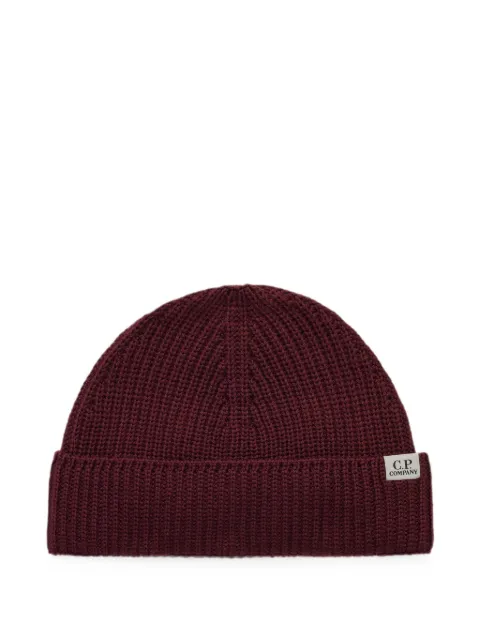 C.P. Company logo-patch ribbed beanie hat Red 21CMAC137A005509A592