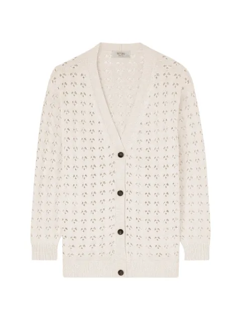 RETORI openwork-stitch V-neck cotton cardigan Neutrals 03WKNTO144CS04