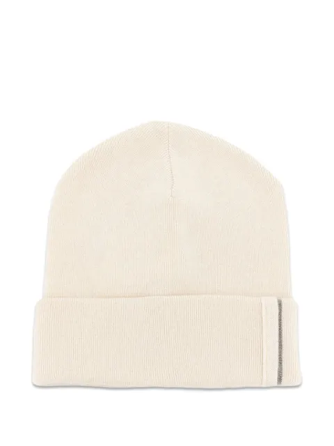Brunello Cucinelli Monili-embellished turn-up brim beanie hat Neutrals M12163199C2832