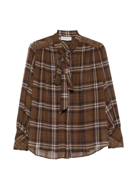 ERMANNO FIRENZE check-pattern pussy-bow shirt Brown D49EK012EB8