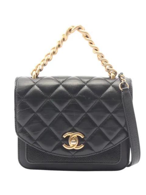 CHANEL Pre-Owned 2019 Mini Quilted Aged Calfskin and Caviar Chain Handle Flap satchel Black HNSKYZ4OINIQHX3S