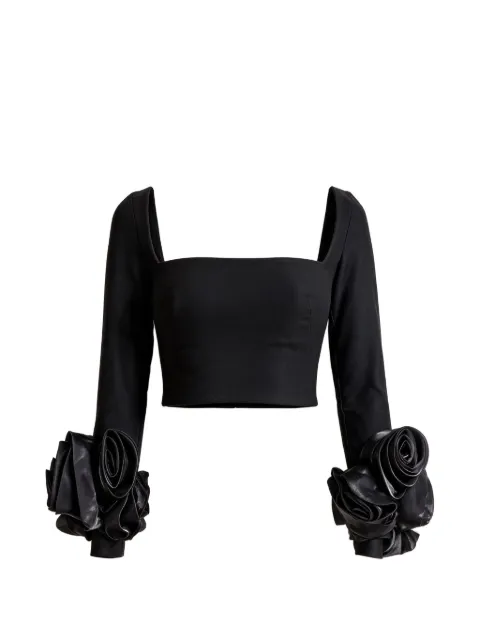 Gemy Maalouf floral-appliqué cropped top Black LPPF247309T