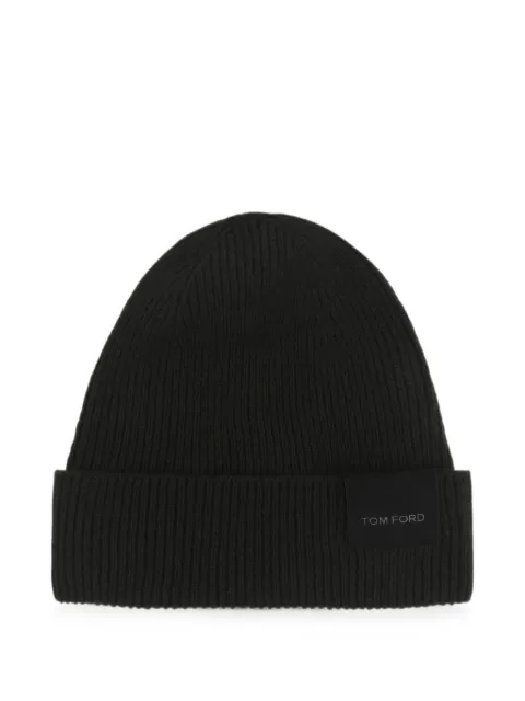 TOM FORD logo-patch beanie hat Black KHR008YMK137