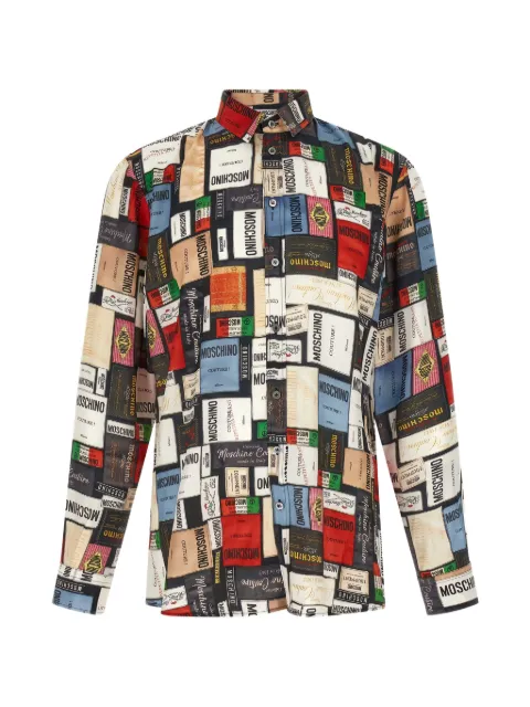 Moschino label-print silk shirt Black A022952621888