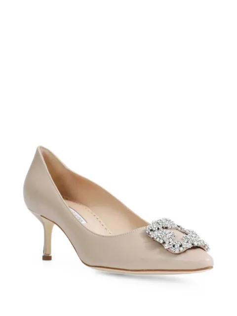 Manolo Blahnik Hangisi crystal-buckle heeled pumps Neutrals 1211713