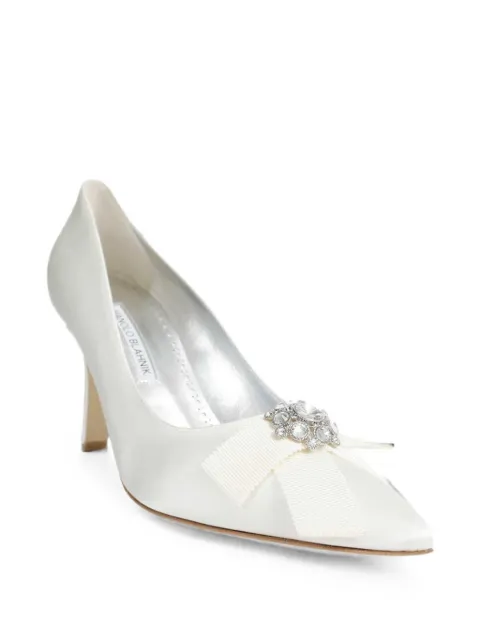 Manolo Blahnik crystal-embellished bow heeled pumps White 2262106