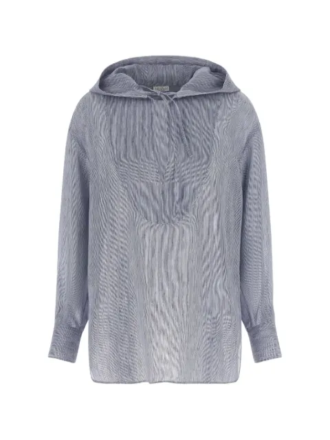 Brunello Cucinelli micro-striped hooded shirt Blue MH745RH209C001