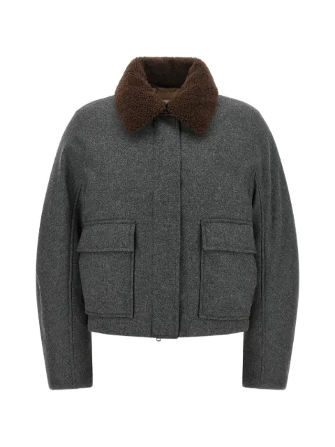 Brunello Cucinelli shearling-collar cropped jacket Grey MB1623800C032