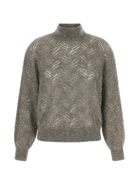 Brunello Cucinelli Dazzling Abstract Leaf sequin-embellished sweater Grey MRG562504CQC50