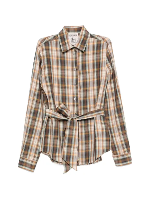 Semicouture checked belted shirt Brown Y6WQ02ANNE
