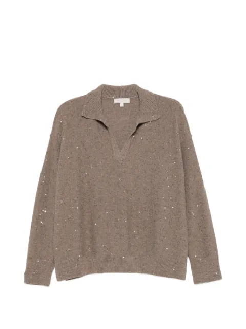 Antonelli Normandia sequin-embellished polo-collar sweater Brown NORMANDIA41846R01725