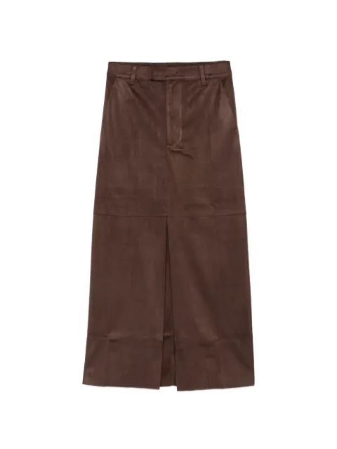 Eleh suede-effect front-slit midi skirt Brown EFW260134094
