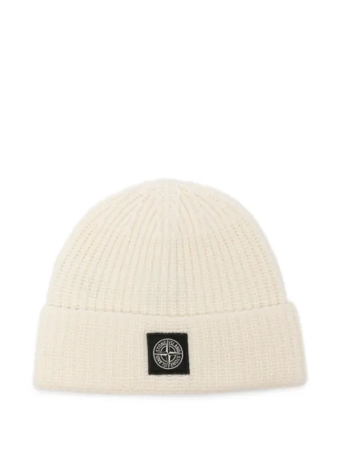 Stone Island logo-patch ribbed-knit beanie hat Neutrals L2S15N100012S00B4