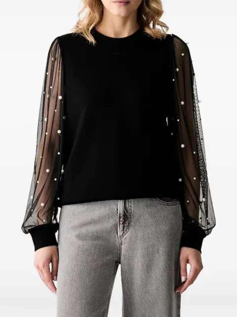 Karl Lagerfeld faux-pearl sheer-sleeve top Black B3W20028