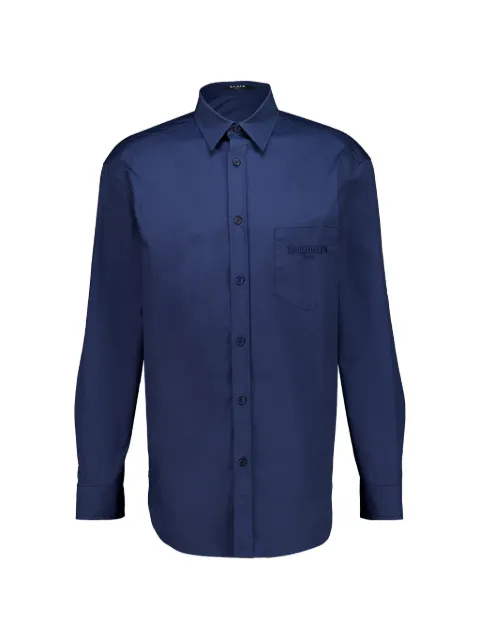 Balmain logo-embroidered chest-pocket shirt Blue HH1HS590CG76