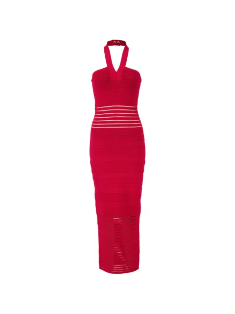 Balmain halterneck openwork-panel maxi dress Red HF1RJ250KK10