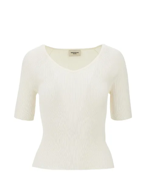 Weekend Max Mara ribbed-knit short-sleeve sweater Neutrals 2625366091600MM12011F002