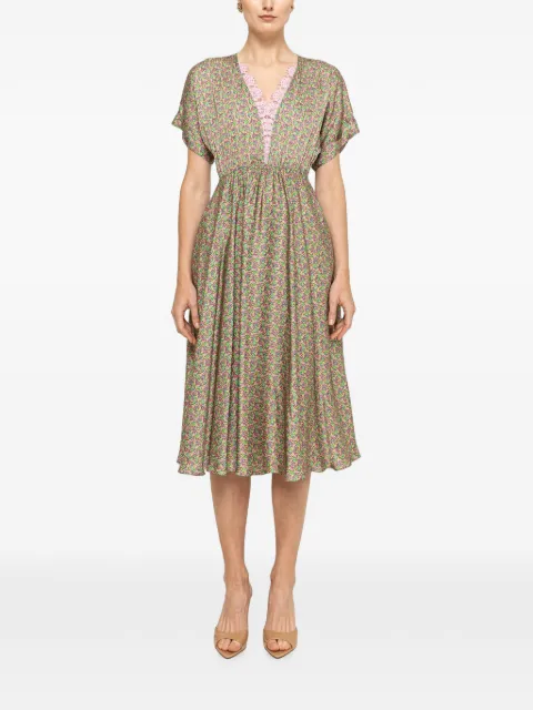 NISSA lace-detail viscose midi dress Green RZ17042