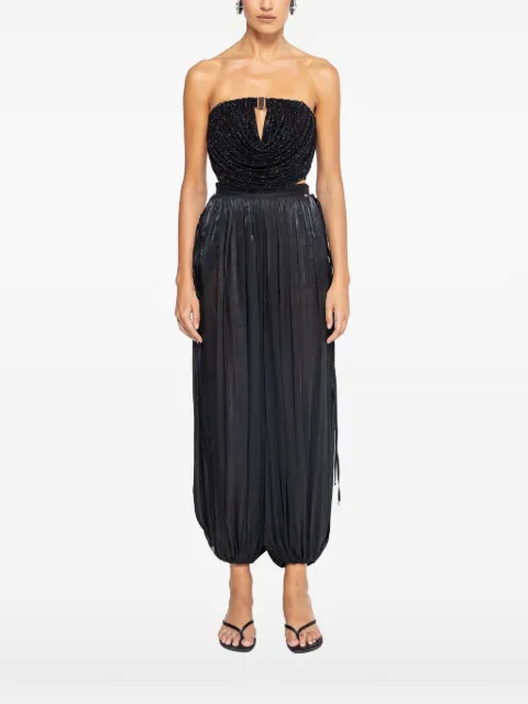 NISSA crystal-embellished tulle crop top Black RTOPS16681