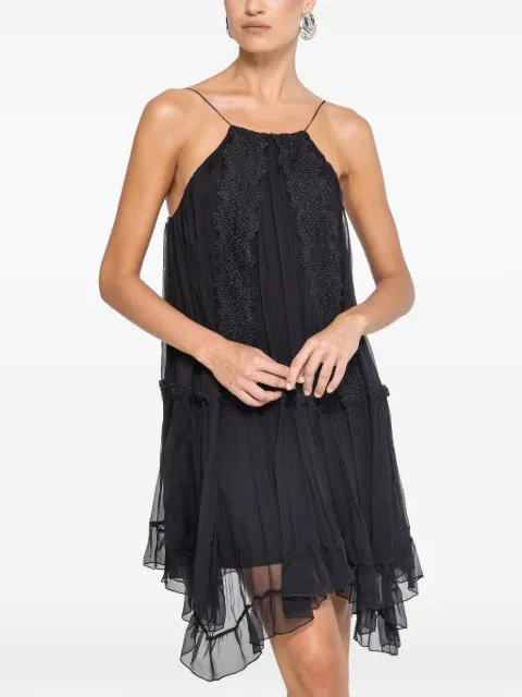 NISSA lace applique silk dress Black RS10455
