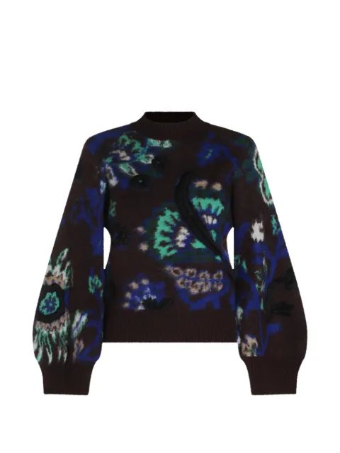 sacai embroidered floral-intarsia sweater Brown 2608607