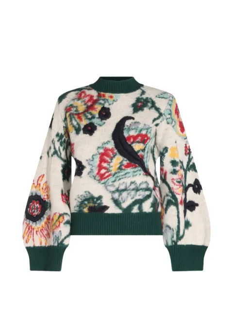 sacai floral-intarsia wool sweater White 2608607