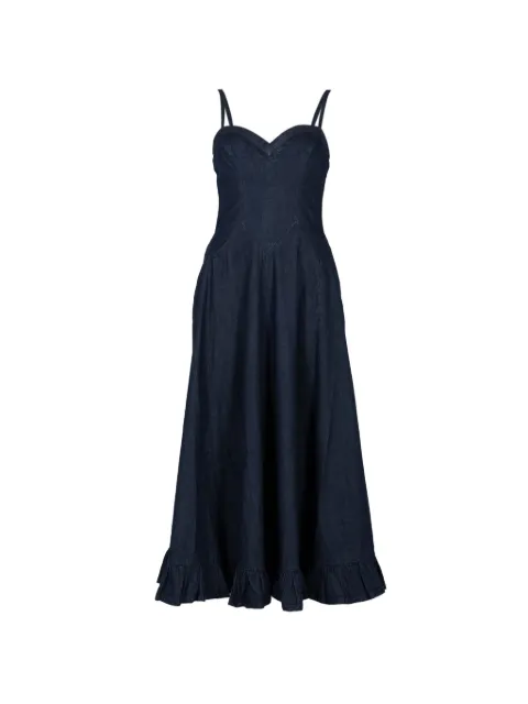 Free People Another Season ruffle-trim denim midi dress Blue 104868963